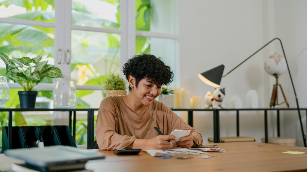 Woman calculate billing with finance home saving.